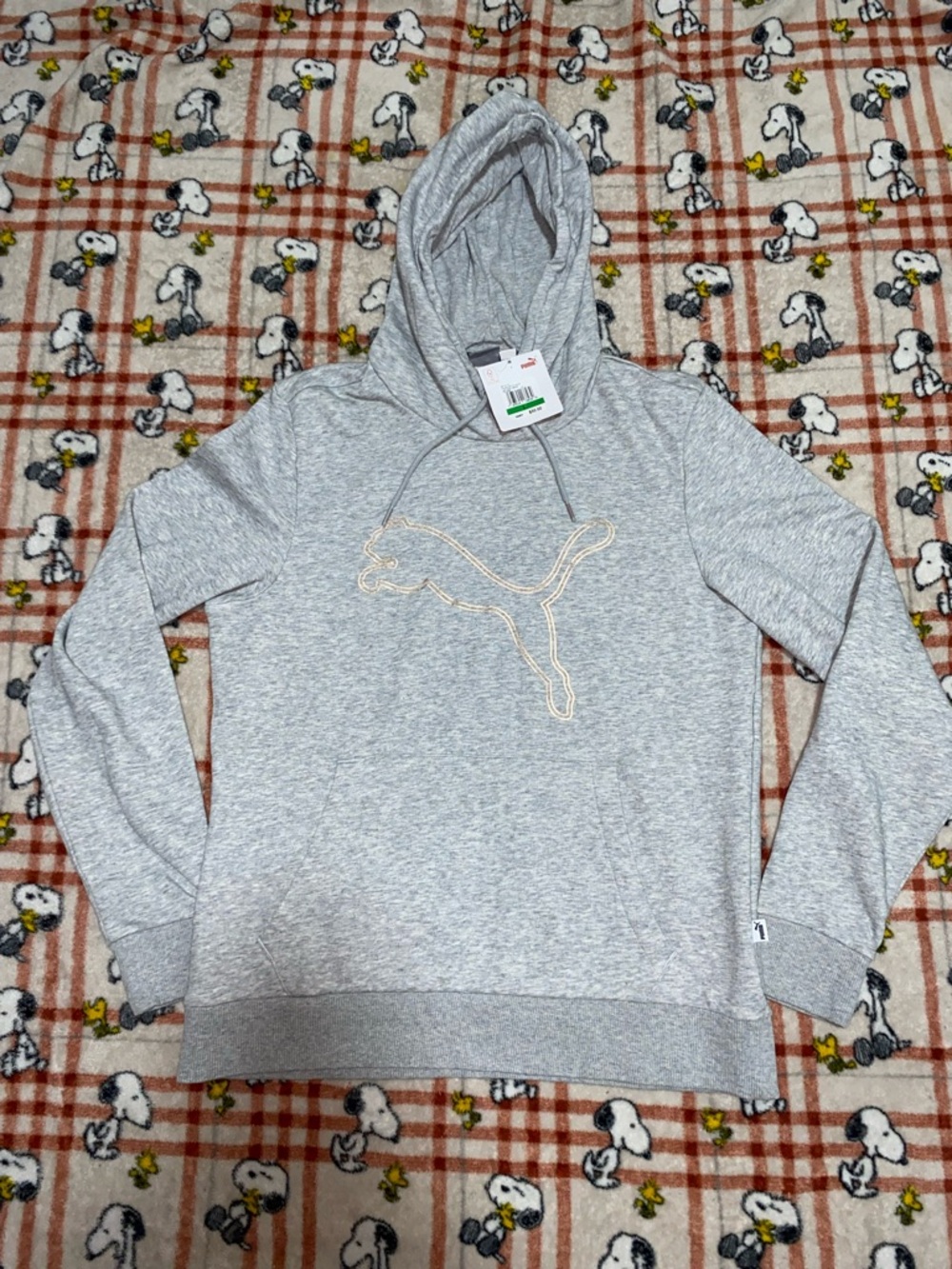 Puma Light Gray Pullover Hoodie with Logo Tag